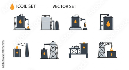 Oil Industry Icons Set Vector Illustration.