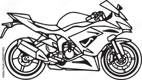 Black Line Art Vector Illustration of Sport Motorcycle