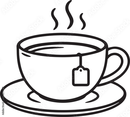 Steaming Teacup with Teabag Outline Icon