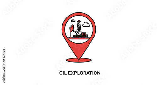 Oil Exploration Location Pin Icon with Drilling Rig.