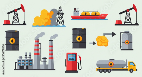 Oil industry and energy production icons set.