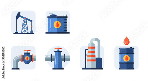 Oil Industry Equipment Icons Set Vector Illustration.