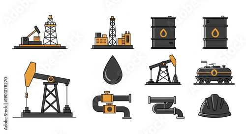 Oil Industry Equipment and Symbols Collection.