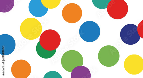 A collection of colorful overlapping circles scattered across a white background