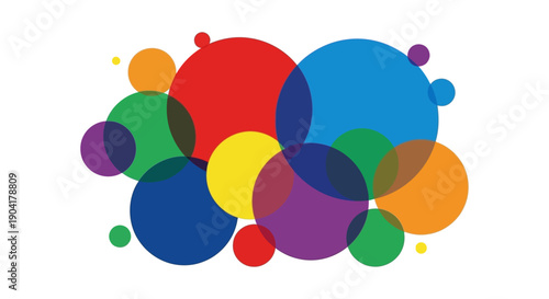 Colorful overlapping circles create a vibrant abstract design on a white background