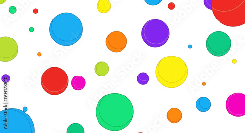 Colorful circles of varying sizes scattered on a white background