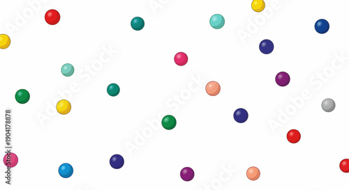 Randomly scattered colorful spheres on a white backdrop
