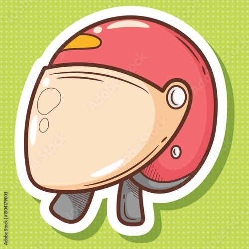 Cute Cartoon Red Motorcycle Helmet Sticker Vector Art