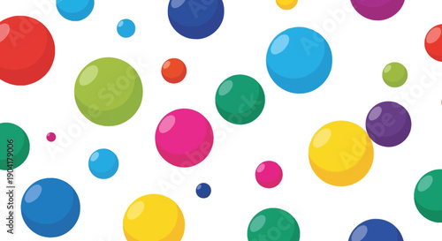 Multicolored circles of various sizes are scattered on a white background