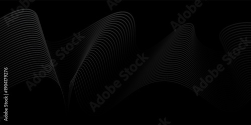 Line Black abstract background design. Modern wavy line pattern in monochrome colors