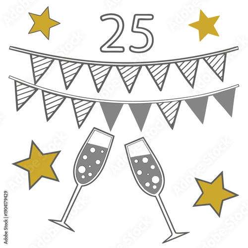 25th anniversary silver jubilee sterling milestone quarter century vector