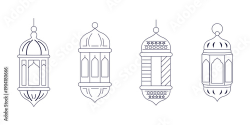 Ramadan set of lantern. Single vector line lantern or lamp. Arabic lantern or lamp silhouette vector illustration.