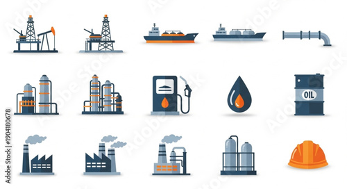 Oil and Gas Industry Icons Set Vector Illustration.