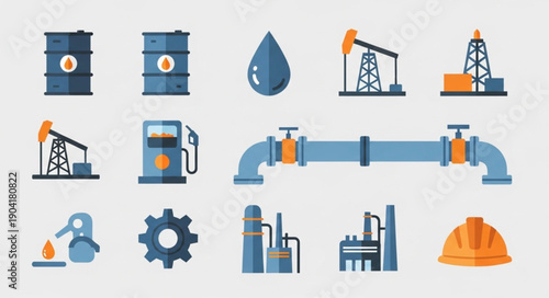 Oil and Gas Industry Icons Set Vector Illustration.
