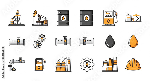 Oil and Gas Industry Icons Set Vector Illustration.