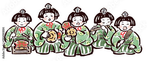 五人囃子　筆タッチ手描きイラスト