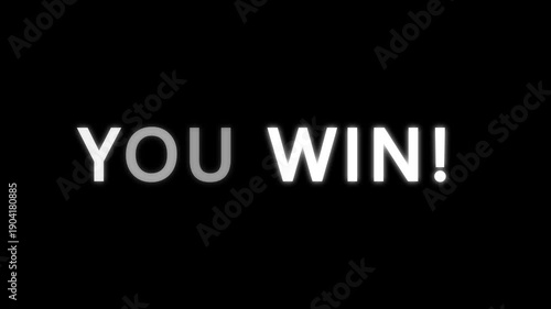 You Win text flicker animation with glowing letters and alternating light effect, flashing typography style. 4K video text animated for video editing and vintage arcade game.