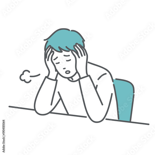 強い倦怠感とストレスに悩む男性のイラスト（糖尿病・うつ病・過労）