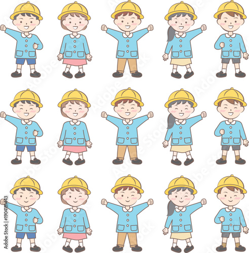園服の子供たち　スモック　全身　バリエーション
