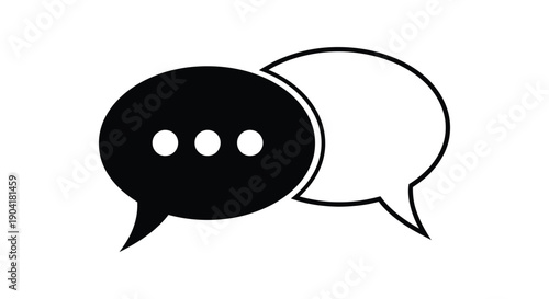 Simple black and white icon representing two overlapping speech bubbles indicating conversation or dialogue