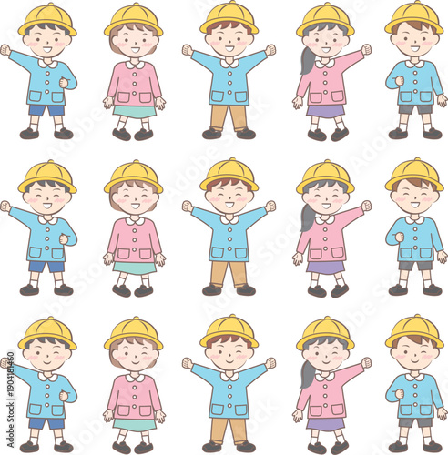 園服の子供たち　スモック　全身　バリエーション
