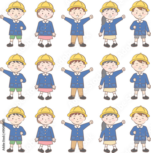 園服の子供たち　スモック　全身　バリエーション
