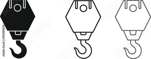 crane, hook, icon, vector, lifting, construction, industrial, equipment, symbol, black, outline, minimal, graphic, illustration, engineering, isolated, template, set