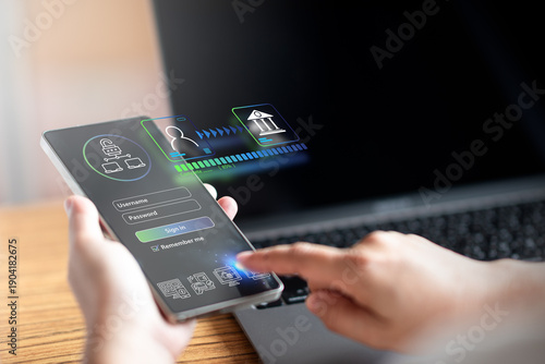 фотографія Authentic user employs online banking technology ensuring financial account secu