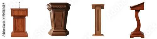 Bild auf Leinwand Set of professional wooden podiums and lecterns for public speaking and presenta