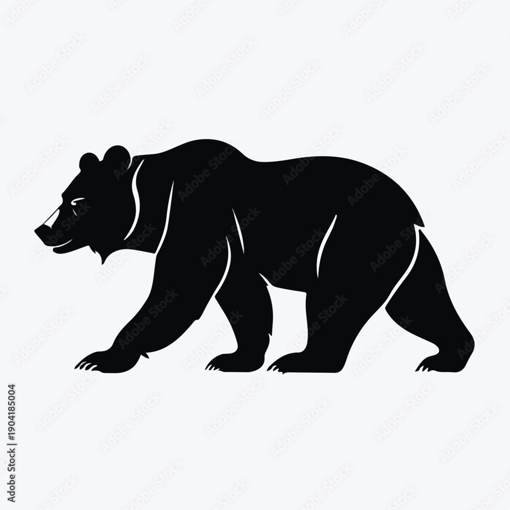 Obraz premium Bear Silhouette Cartoon – Black Walking Bear Outline with Smooth Curves and Stylized Minimal Wildlife Design