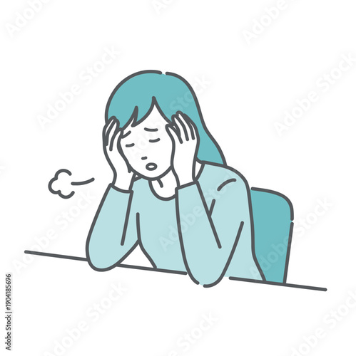 強い倦怠感とストレスに悩む女性のイラスト（更年期・PMS・貧血・うつ病）