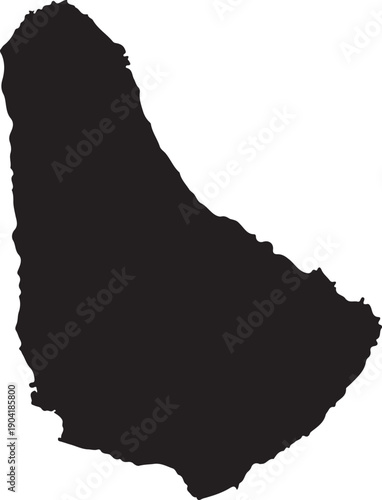 Print Barbados map silhouette black outline isolated on white background, Caribbean island geography