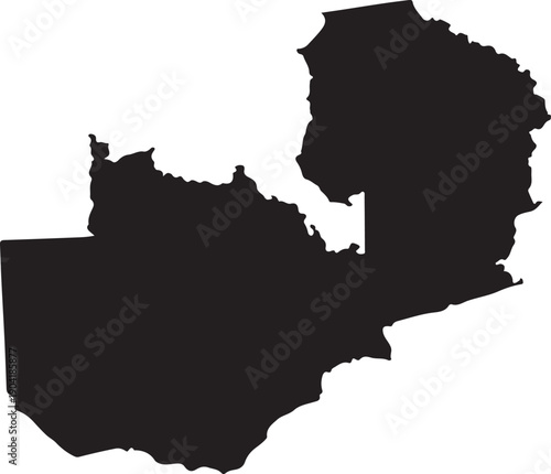Print Map Silhouette of Zambia, African Country Outline, Blank Contour Map