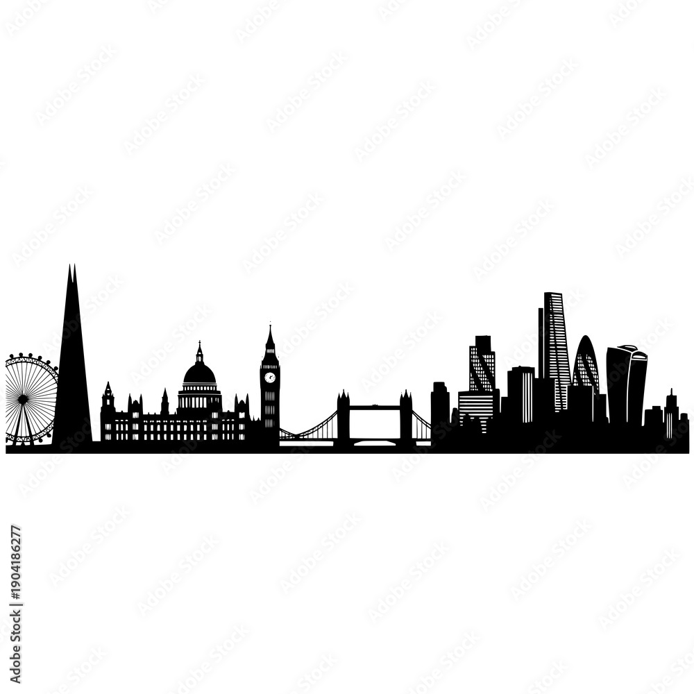 Obraz premium London skyline silhouette panorama with famous landmarks vector