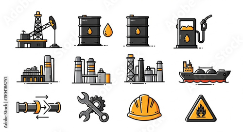 Oil and Gas Industry Icons Set.