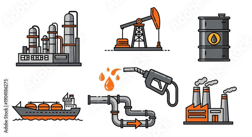 Oil and Gas Industry Icons Set.