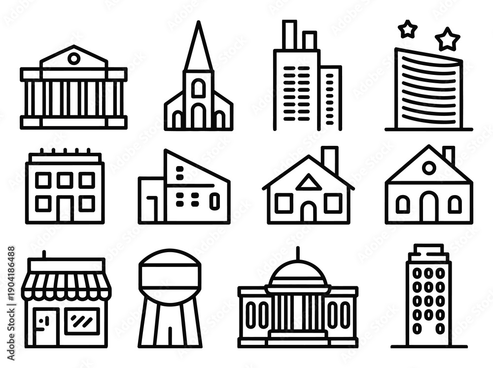 Fototapeta premium Collection of Simple Building Icons Vector Illustration