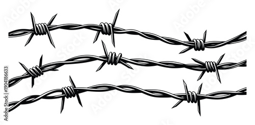 Barbed Wire Fence Black Vector Illustration