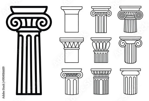 Ancient Greek Column Illustrations Vector Set