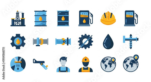 Oil and Gas Industry Icons Set.