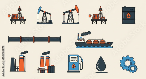 Oil and Gas Industry Icons Set.