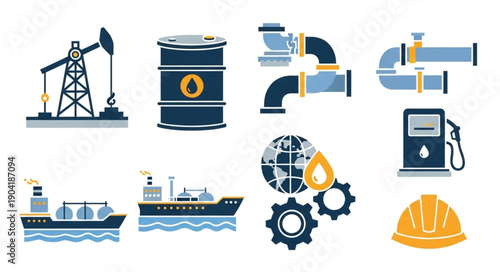 Oil and Gas Industry Icons Set.