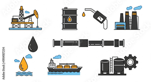 Oil and Gas Industry Icons Set.
