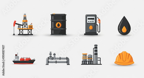 Oil and Gas Industry Icons Set.