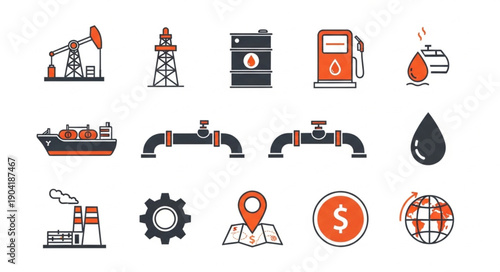 Oil and Gas Industry Icons Set.