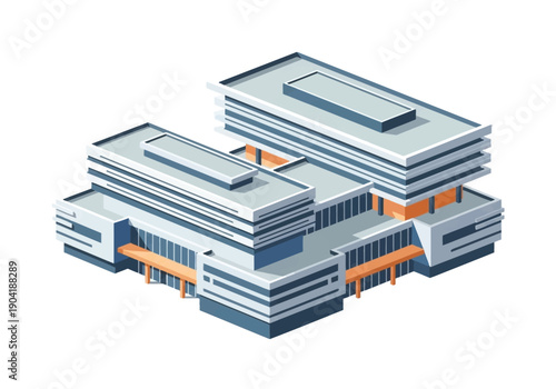 Modern Isometric Illustration of a Contemporary Architectural Structure with Clean Lines, Ideal for Urban Development and Corporate Concepts