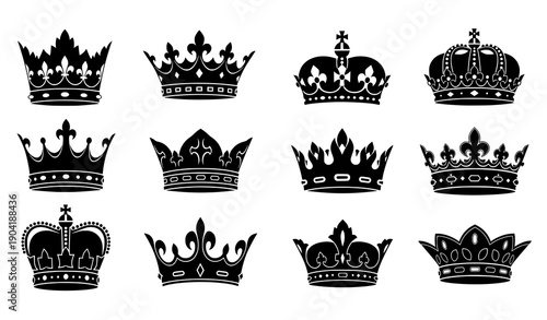 Royal Crown Silhouette Collection Vector Illustration