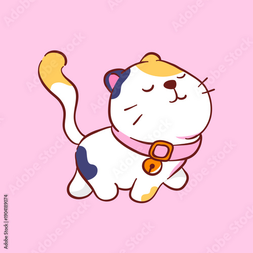 An orange and black tabby cat wearing a collar, hand-drawn.