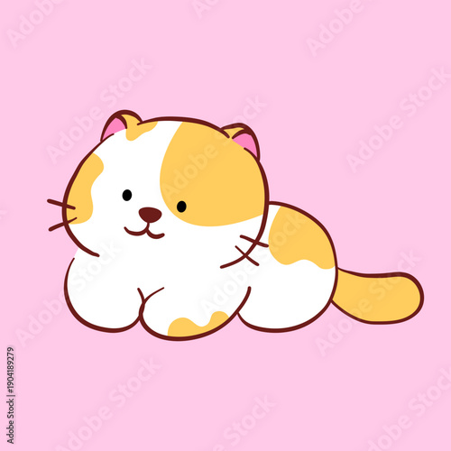 Cute, chubby white and orange striped cat, hand-drawn.