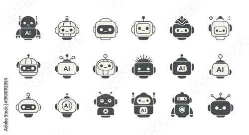 AI robot head icon set chatbot and assistant vector collection